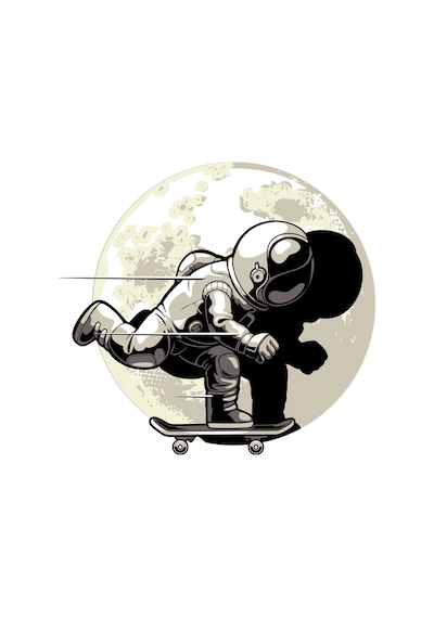 Paybuy Erkek Oversize Kaykay Astronot Ay Işığı Baskılı Kısa Kollu Tişört Siyah