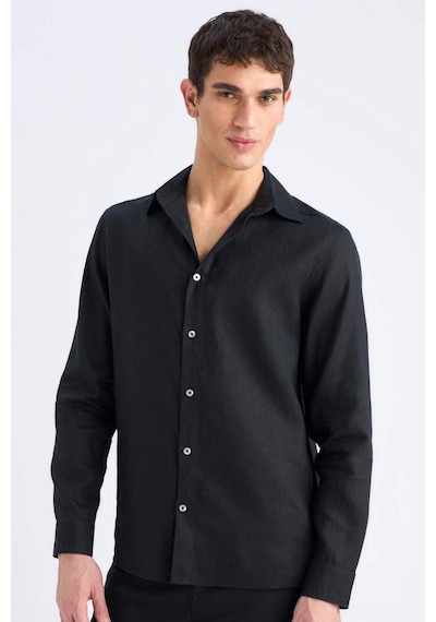 DeFacto %100 Keten Regular Fit Polo Yaka Yazlık Uzun Kollu Siyah Gömlek D9925AX25SPBK81 DeFacto %100 Keten Regular Fit Polo Yaka Yazlık Uzun Kollu Siyah Gömlek D9925AX25SPBK81