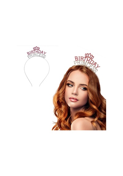 Kristal - 497 - Taşlı Pembe Birthday Princess Yazılı Parti Tacı - Csmo-tex - 19x11 Cm