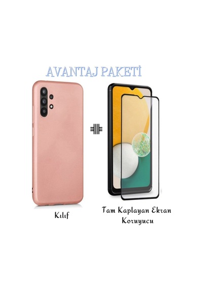 Samsung Galaxy Uyumlu A13 4g Esnek Soft Tasarım Dayanıklı Kılıf Ve Tam Kaplayan Ekran Koruyucu Col177332-rose
