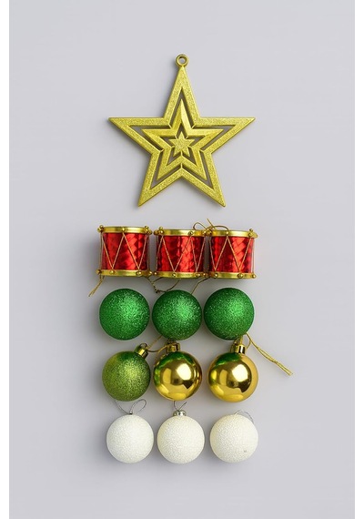 Yılbaşı Ağacı Süsü Noel Süsleri Gold Yıldız, Yeşil Beyaz Toplar Yılbaşı Hediyeleri 10 Adet Diğer