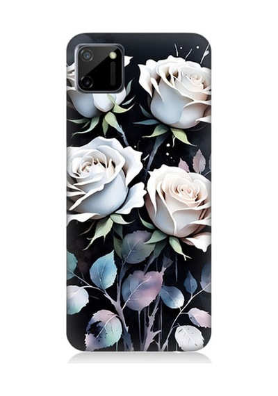 Realme C11 Uyumlu Beyaz Güller Sessizliği Desenli Silikon Kılıf Çok Renkli