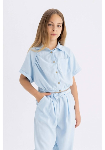 DeFacto Kız Çocuk Cropped Fit Pamuklu Kısa Kollu Gömlek C4272A824SMBE366