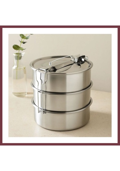 Storeşahin 3 Katlı Çelik Sefer Tası 16 Cm - Yemek Taşıma Kabı Shn0720