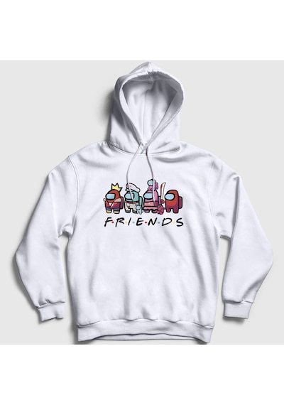 Presmono Unisex Friends Among Us Kapüşonlu Sweatshirt Beyaz