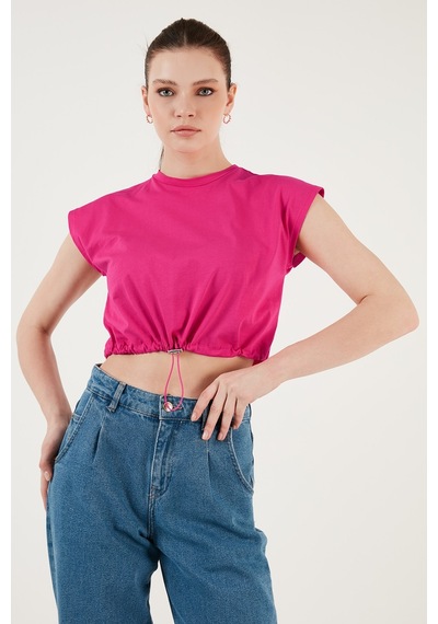 Lela Bisiklet Yaka % 100 Pamuk Crop Bayan T Shirt 5865587 Fuşya
