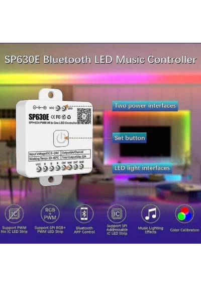 Sp630e Bluetooth Müzik Pixel Şerit Led Denetleyici 5 Kanal Rgbw+ww Led Kontrol Cihazı+kumandası 5-24v