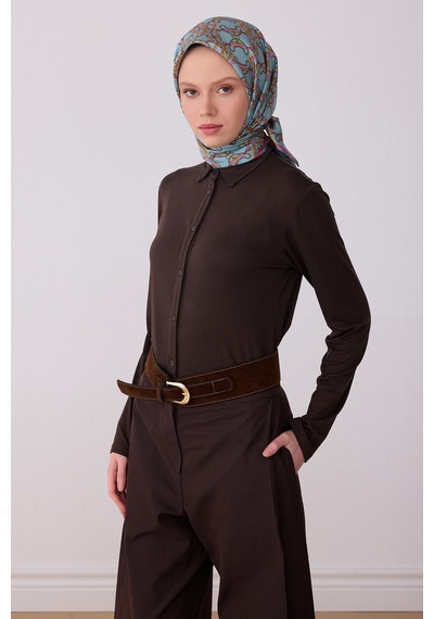 Klasik Desen İpek Twill Eşarp - 2026 İlkbahar-yaz T 4328 Mavi