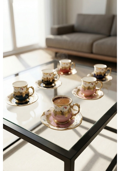 Braxton 6 Kişilik Porselen Kahve Fincan Takımı - 90 Ml Çok Renkli