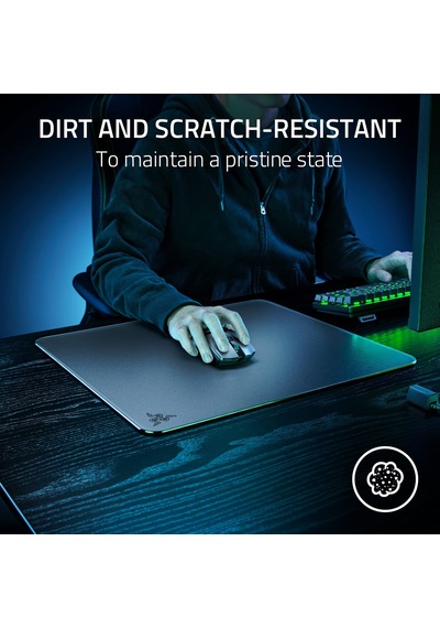 Razer Atlas - Cam Fare Altlığı Birinci Sınıf Temperli Cam, Ultra Pürüzsüz Yüzey, Mikro Kazınmış Yüzey, Kir Ve Çizilmeye Dayanıklı, Daha Sessiz Fare Hareketleri, Kaymaz Kauçuk Taban Siyah