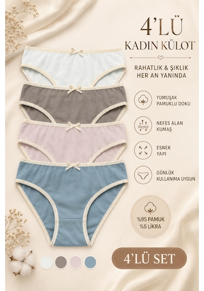 Nicoletta Kadın Külot 4 Lü Paket Likralı Pamuklu Çok Renkli