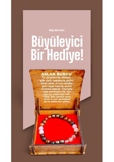 Aslan Burcu Doğaltaş Bileklik %100 Doğal Taş, Tütsü Hediyeli, Kutulu Hediyelik Çok Renkli