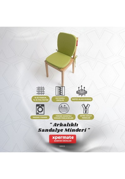 Arkalıklı Sandalye Minderi Oval Bağcıklı Mutfak Bahçe Balkon Minderi Yeşil