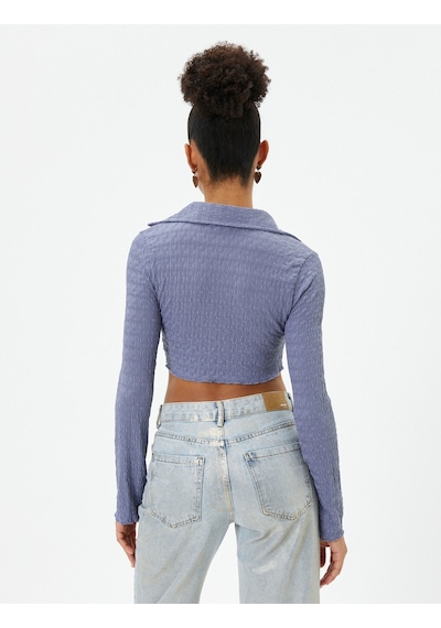 Koton Crop Bluz Asimetrik Kesim Dokulu Slim Fit Uzun Kollu Gömlek Yaka Mavi 4sal60021ık 4SAL60021IK624 Koton Crop Bluz Asimetrik Kesim Dokulu Slim Fit Uzun Kollu Gömlek Yaka Mavi 4sal60021ık 4SAL60021IK624