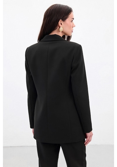 Sateen Düğmeli Klasik Ceket - Siyah-136876 Siyah