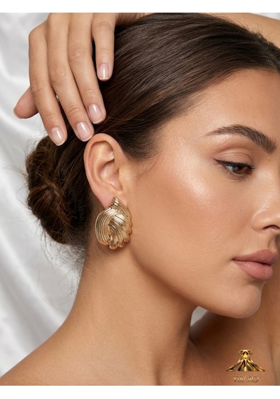 İstiridye Plaka Gold Küpe Altın