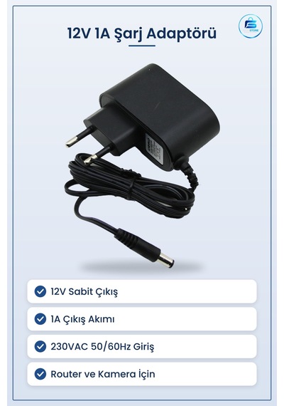 Şarj Adaptörü 12v 1a Ac/dc Fişi 230vac /60hz Kararlı Çıkış Router