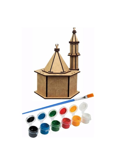 Cami Boyama Seti Ahşap 1 Paket Mdf Cami Maketi Akrilik Boya Ve Resim Fırçası