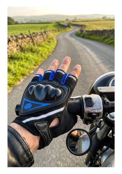 Forestia Mavi Yarım Parmak Motorcu Eldiveni - Taktik Sporcu Reflektörlü Motosiklet Bisiklet Eldiveni
