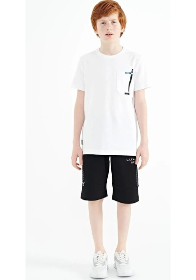 Tommy Life Beyaz Cep Detaylı O Yaka Standart Kalıp Erkek Çocuk T-shirt - 11120