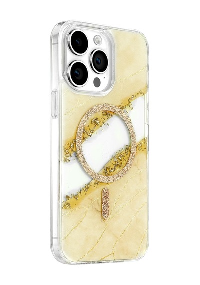 Onegif Apple Uyumlu iPhone 15 Pro Max Lotus Simli Magsafe Kapak - Gümüş Standart