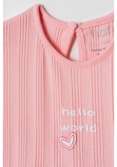 Hafy Baby "hello World" Nakışlı, Fırfırlı, Yazlık Kız Bebek Elbisesi Pembe