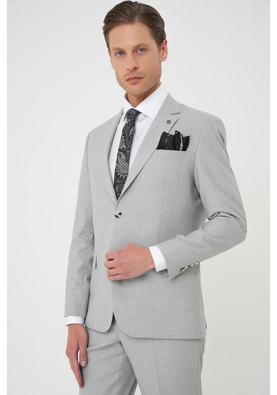 Efor Slim Fit Çift Yırtmaç Dokulu Esnek Klasik Gri Takım Elbise Tk 915 Gri