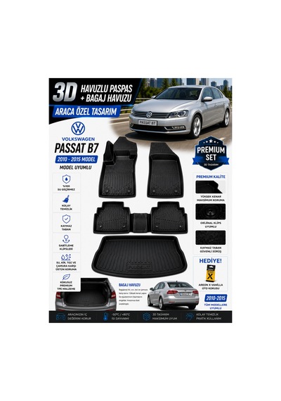 Volkswagen Passat B7 2012 Model Uyumlu 3d Araca Özel Havuzlu Paspas+bagaj Havuzu Birebir Uyum