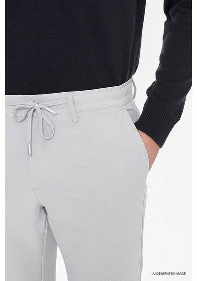 AC&Co / Altınyıldız Classics Erkek Grı Slim Fit Dar Kesim Beli Bağlamalı Yan Cep Gofre Desenli Pantolon Gri