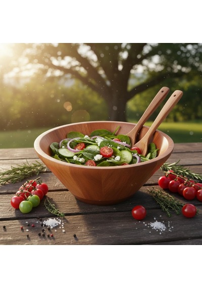 23cm Doğal Akasya Ağacı Salata Kasesi El Yapımı Derin Ahşap Servis Ve Karıştırma Kasesi Mey
