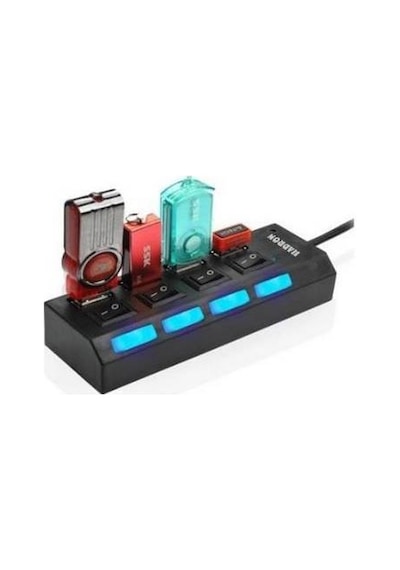 4 Port Usb Çoklayıcı 2.0 Hub Switch Çoğaltıcı Işıklı Anahtarlı