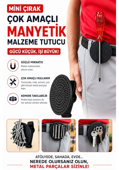 Mini Çırak Çok Amaçlı Manyetik Malzeme Tutucu Siyah