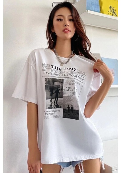 Startmore The 1997 Baskılı Oversize T-shirt Garalio Beyaz