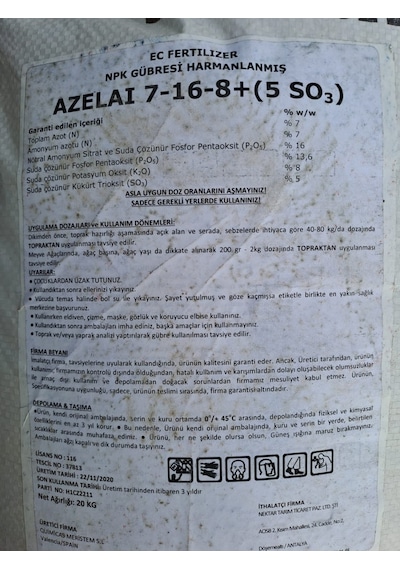 3 Aylık Geç Salınımlı Gübre 20 Kg