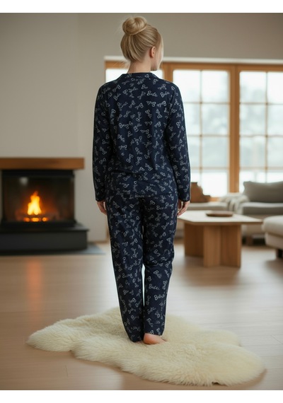Süet Gömlek Pijama Takımı 7005 Barbie Lacivert Lacivert