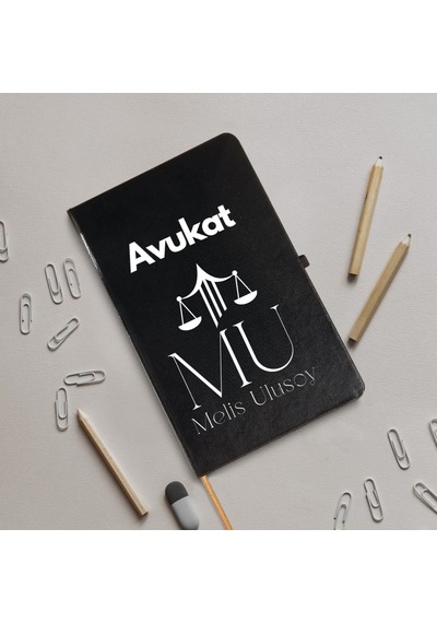 Avukatlara Özel İsim Yazılı Tasarımlı Defter Siyah