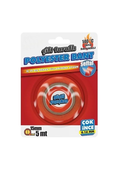 Çift Taraflı Polyester Bant 140 Derece Isıya Dayanıklı 15mmx5mt-0,16mm İncelik