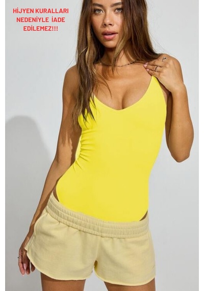 Madmext Sarı Askılı Kadın Bodysuit Mg2542