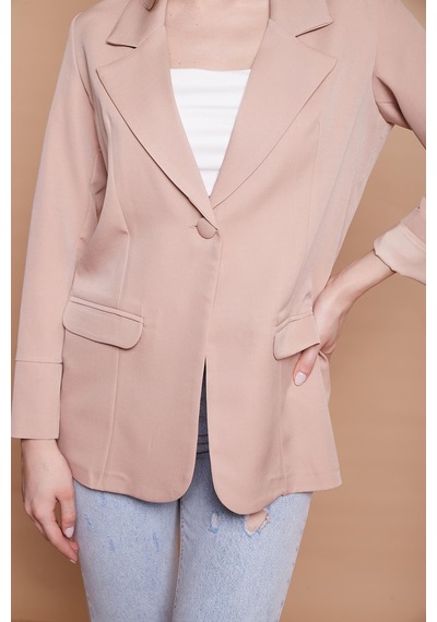 Yakalı Kolu Katlamalı Cep Kapaklı Salaş Boyfriend Oversize Hafif Likralı Kumaş Blazer Ceket -bej Bej Yakalı Kolu Katlamalı Cep Kapaklı Salaş Boyfriend Oversize Hafif Likralı Kumaş Blazer Ceket -bej Bej
