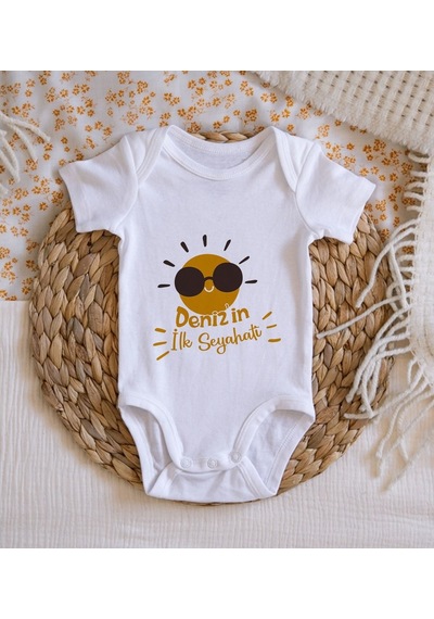 Bitmeyenkartus Bk Kids Isimli Ilk Seyahat Tasarımlı Bebek Body Zıbın - Model 1 Beyaz