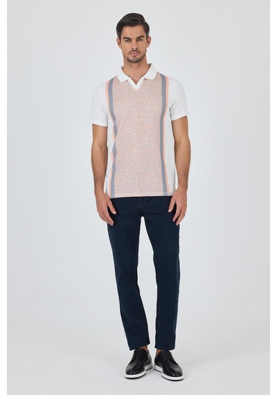 Kısa Kol Baskılı Suprem İtalyan Yaka Cepsiz Slim Fit Tişört 1011250123 Somon