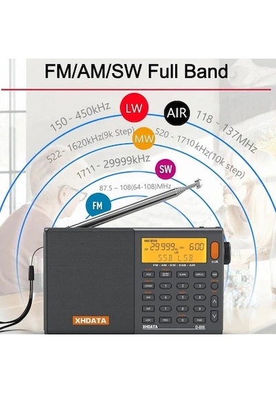 Xhdata D-808 Taşınabilir Dijital Radyo Fm Stereo/sw/mw/lw Ssb Rds Hava Bandı Lcd Ekranlı