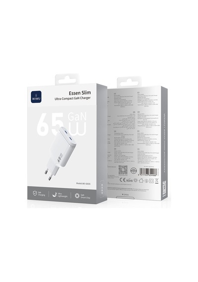 Wiwu Wi-g035 Essen Slim Serisi Gan Tech Pd Hızlı Şarj Özellikli Şarj Başlığı 65w Beyaz