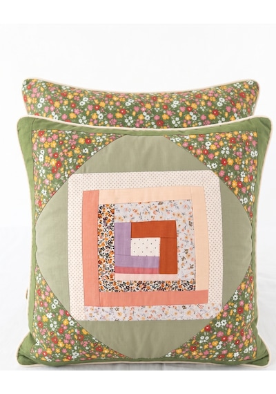 Poplin Pamuklu Kırkyama Patchwork Dekoratif Kırlent Kılıfı 45x45 Cm Yeşil - Kırmızı