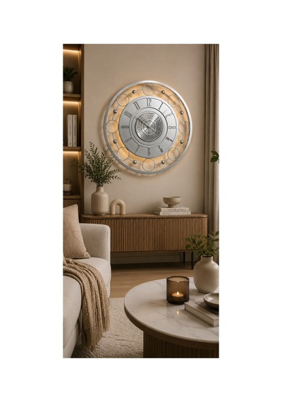 Gümüş - Nova Galaxy Full Metal - Pilli Led - Metal Ledli Duvar Saati