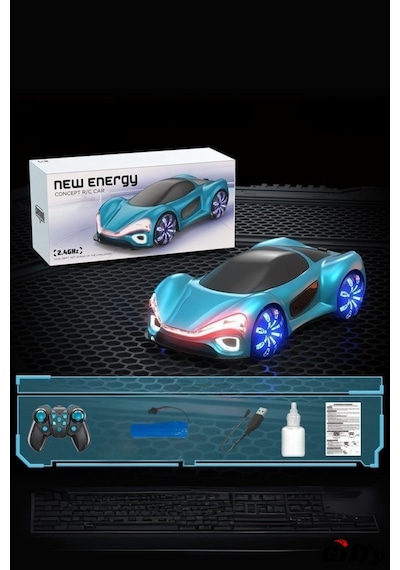 Oyuncak Uzaktan Kumandalı Şarjlı Elektrikli Araba 4x4 Şarj İstasyonlu Led Işıklı Sesli Müzikli Rc Mavi
