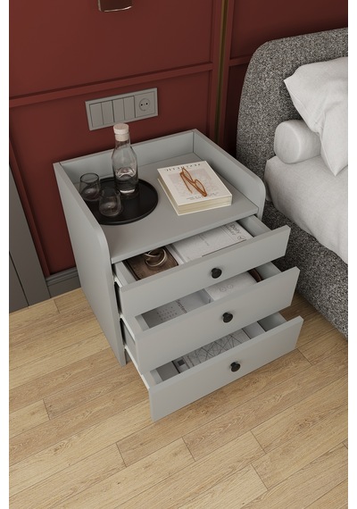 Modern 3 Çekmeceli Komodin Şifonyer %100 Mdf Çok Amaçlı Organizer Kmd01 Kül Gri