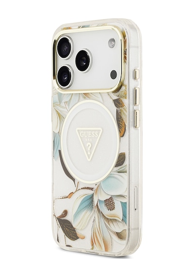 Apple Uyumlu iPhone 17 Pro Kılıf Guess Lisanslı M-safeli Simli Çiçek Desenli Metal Kamera Çerçeveli Kapak Beyaz Beyaz
