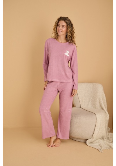 Siyah İnci Havlu Kumaş Örme Pijama Takım25226007 Pembe
