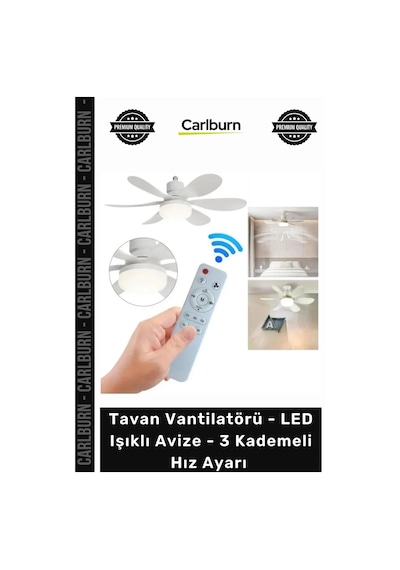 Tavan Vantilatörü - Led Işıklı Avize - 3 Kademeli Hız Ayarı - 3 Kademeli Işık Ayarı - Uzaktan Kumand